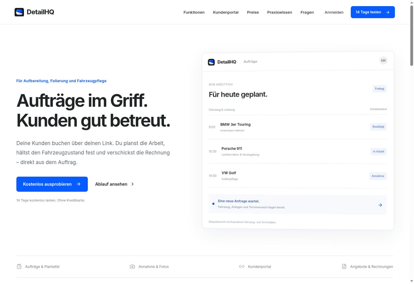 Aktuelle Website von DetailHQ